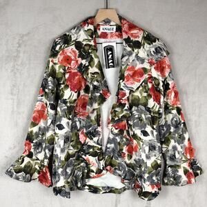 NWT VTG ANAGE Open Jacket Women’s M Floral Embellished Beaded 3/4‎ Sleeve Ruffle